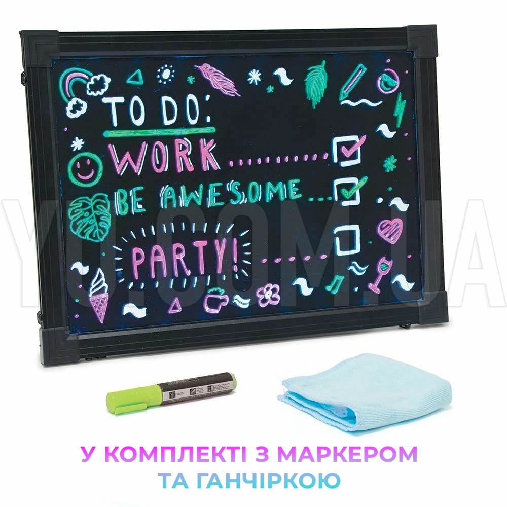 Світлодіодна дошка для малювання FLUORECENT BOARD 50*70 з фломастером та серветкою Світлодіодна дошка для малювання FLUORECENT BOARD 50*70 з фломастером та серветкою